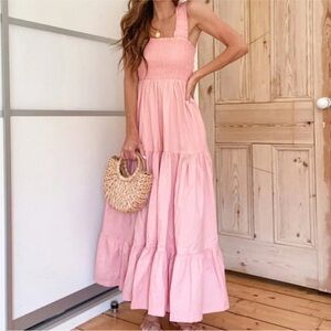 Abercrombie & Fitch Pink Smocked Bodice Easy Maxi summer dress Large Tall